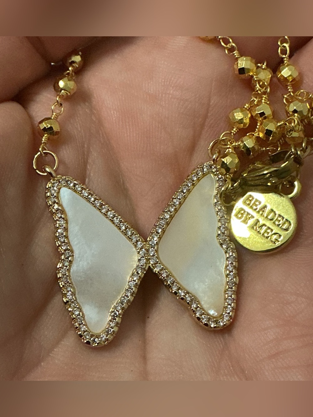 Beaded By Meg MOP Butterfly Necklace